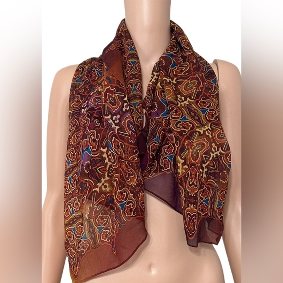 Coldwater Creek 100% Silk Scarf 35x35 Paisley Floral Square Wrap Multicolor Boho - Picture 2 of 5